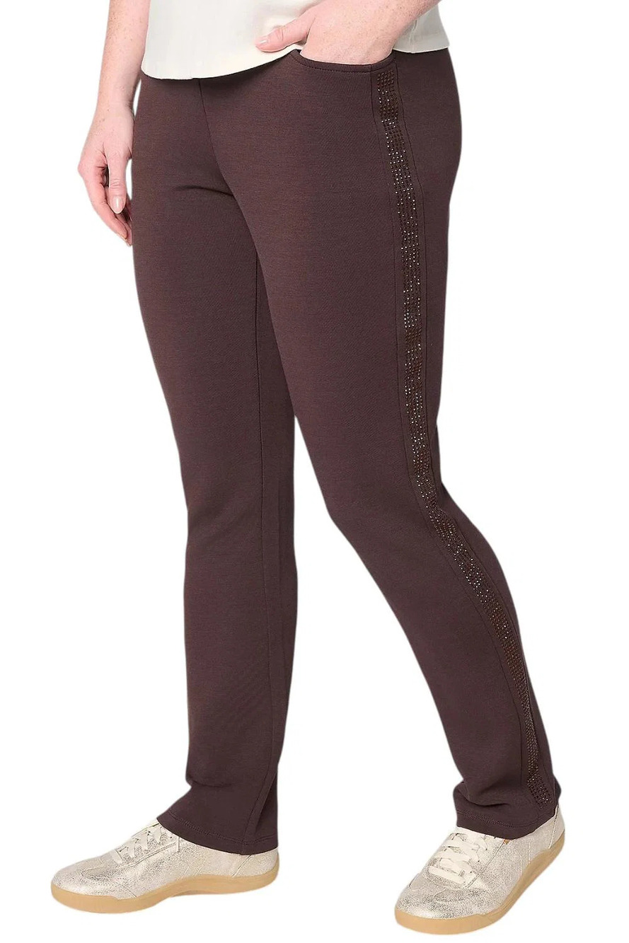 Belle by Kim Gravel Women's ScubaLuxe Sparkle Pants Choco Plum - Petite